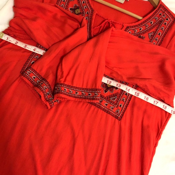 Lucky Brand Embroidered Red Peasant top w tassels - Picture 7 of 7